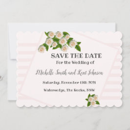 Elegant witte rozen Roze Blush Save the Date