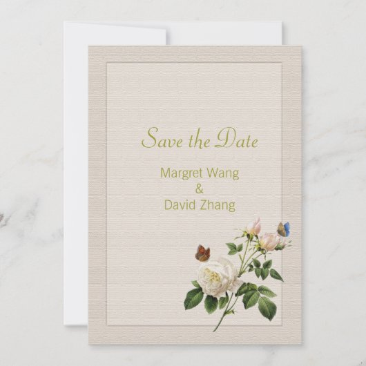 Elegant  witte rozenbloem, met uitzondering van de save the date (Voorkant)