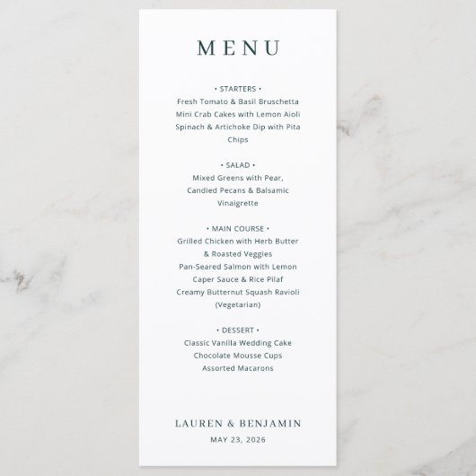Elegant Witte Serif Bruiloftsmenu Menu (Voorkant)