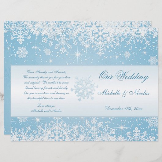 Elegant witte sneeuwvlokken op het blauwe weddensc (Voorkant / Achterkant)