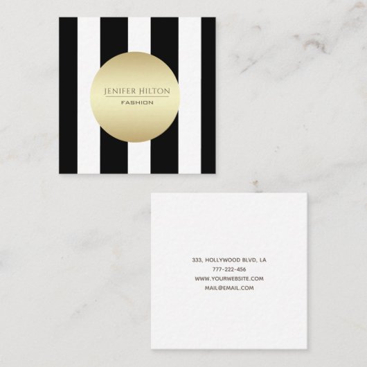 Elegant witte strepen met gouden witte strepen vierkante visitekaartje (Voorkant / Achterkant)