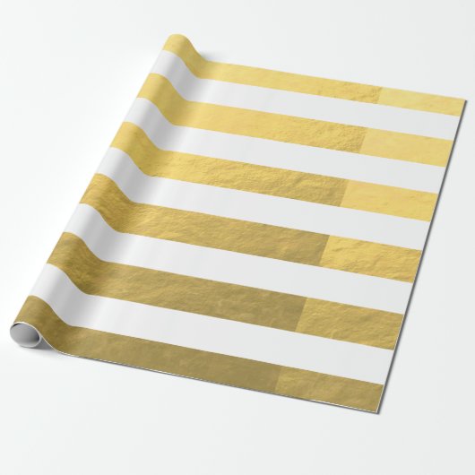 Elegant witte strips Gold Foil bedrukt Cadeaupapier (Uitgerold)