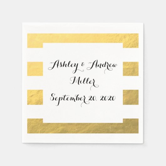 Elegant witte strips Gold Foil bedrukt Servet (Voorkant)
