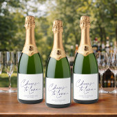 Elegant Witte Trouw Champagne Fleslabel Sparkling Wijnetiket