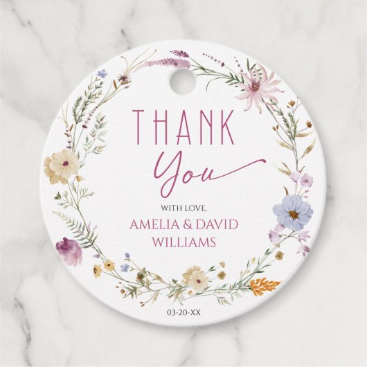 Elegant witte wilde bloem Baby shower Dank u Bedankjes Labels (Voorkant)