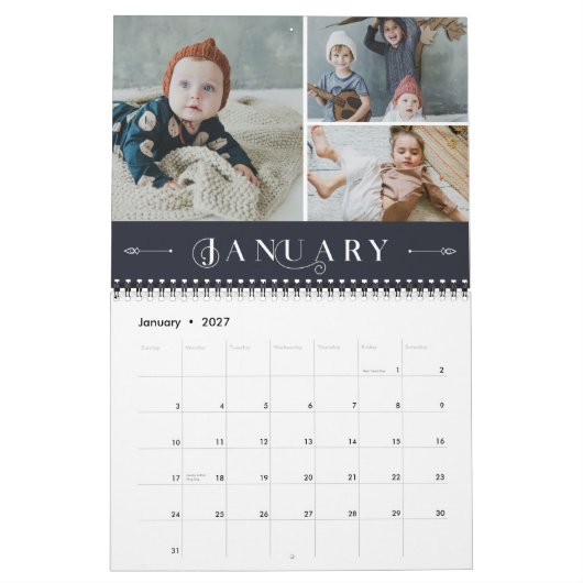 Elegant Witte Zeemacht Maanden Foto Collage Kalender (Jan 2027)