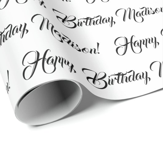 Elegant witte zwarte de naamverjaardag van het dou cadeaupapier (Rol Hoek)