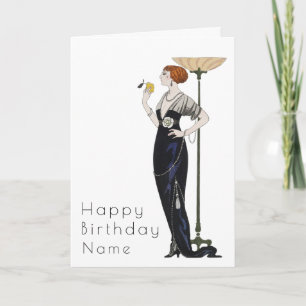 Elegant Woman Art Deco Birthday Kaart