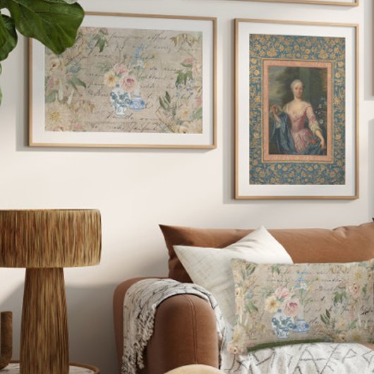  Elegant Woman Gold Floral Blue-ontkoppeling Tissuepapier