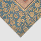  Elegant Woman Gold Floral Blue-ontkoppeling Tissuepapier (Detail)