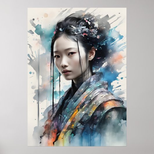 Elegant Woman in Vibrant Attire Poster (Voorkant)