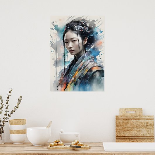 Elegant Woman in Vibrant Attire Poster (Keuken)