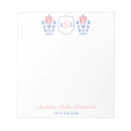 Elegant Woman Pink Ribbon Blue White Vase Monogram Notitieblok