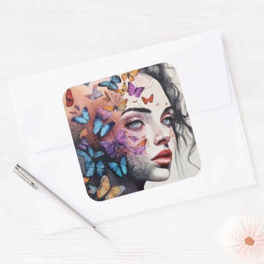 Elegant Woman Vierkante Sticker (Envelop)