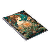 Elegant Woman with Flowing Hair and Soft Flowers Notitieboek (Rechterzijde)