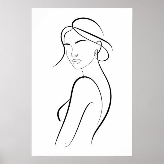 Elegant Woman with Hat Minimalist Line Art Poster (Voorkant)