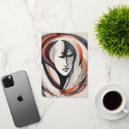 Elegant Woman's Face Bruin Blauw Art Abstract Folie Wenskaart