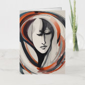 Elegant Woman's Face Bruin Blauw Art Abstract Folie Wenskaart (Voorkant)