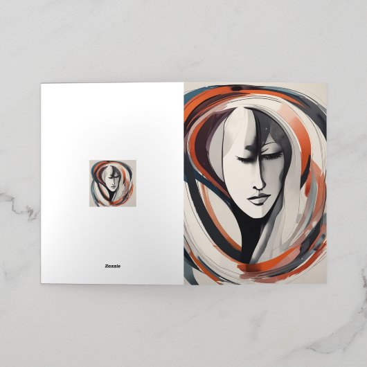 Elegant Woman's Face Bruin Blauw Art Abstract Folie Wenskaart (Buiten Laag)