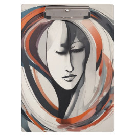 Elegant Woman's Face Bruin Blauw Wall Art Abstract Klembord