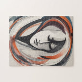 Elegant Woman's Face Bruin Blauw Wall Art Abstract Legpuzzel (Horizontaal)