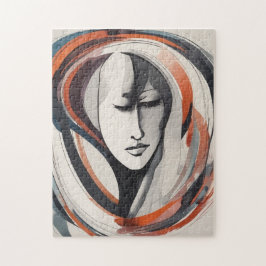 Elegant Woman's Face Bruin Blauw Wall Art Abstract Legpuzzel