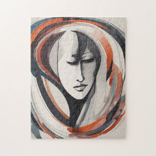 Elegant Woman's Face Bruin Blauw Wall Art Abstract Legpuzzel