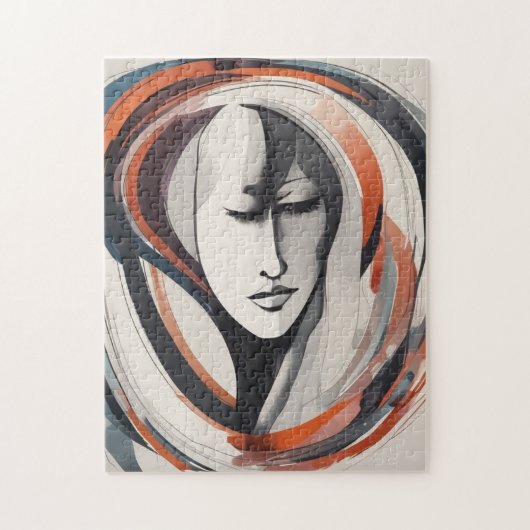 Elegant Woman's Face Bruin Blauw Wall Art Abstract Legpuzzel (Verticaal)