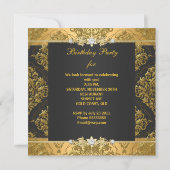 Elegant Womans Gold Black Damask Birthday Party Kaart (Achterkant)