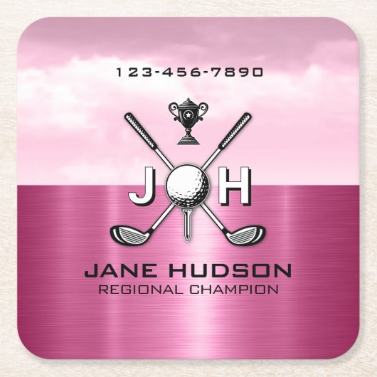 Elegant Women Custom Golf Monogram Design Kartonnen Onderzetters (Voorkant)