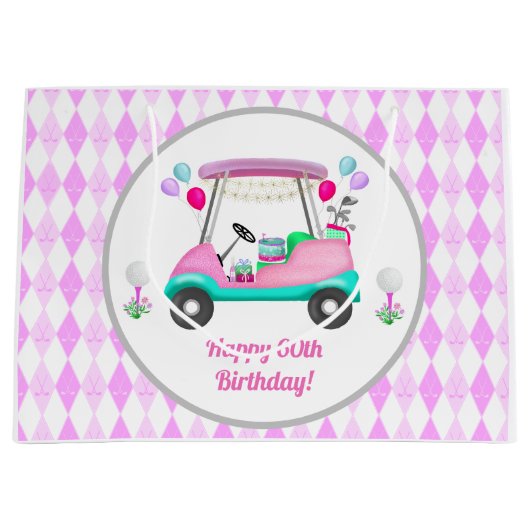 Elegant Women's Golf Happy Birthday Cart Groot Cadeauzakje (Voorkant)