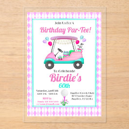 Elegant Women's Golf Party Cart Birthday Acryl Uitnodigingen