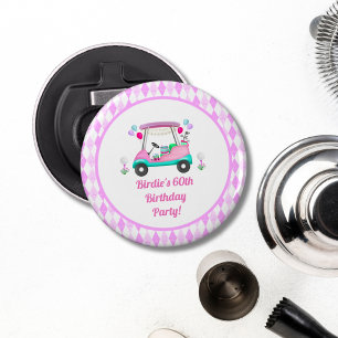 Elegant Women's Golf Party Cart Birthday Button Flesopener