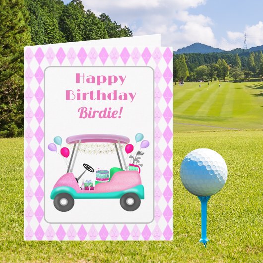 Elegant Women's Golf Party Cart Birthday Kaart