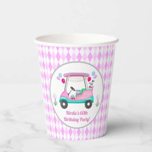 Elegant Women's Golf Party Cart Birthday Papieren Bekers (Achterkant)