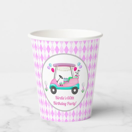 Elegant Women's Golf Party Cart Birthday Papieren Bekers (Voorkant)
