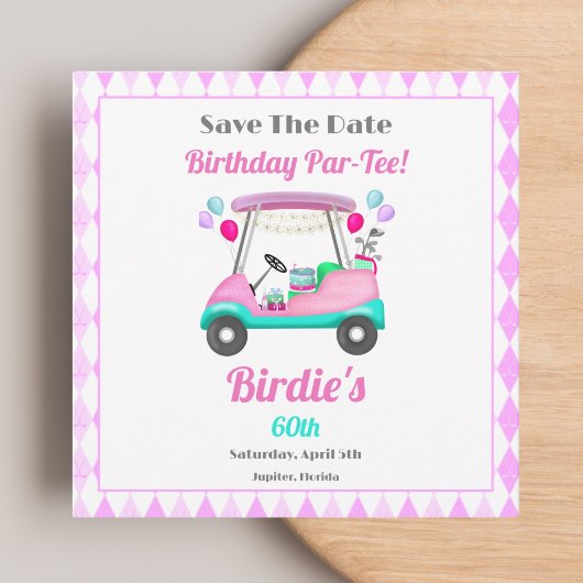 Elegant Women's Golf Party Cart Birthday Save The Date