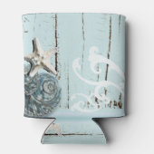 Elegant wood BLue Seashells Beach Wedding Blikjeskoeler (Achterkant)