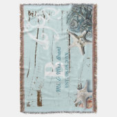 Elegant wood BLue Seashells Beach Wedding Deken (Voorkant Verticaal)