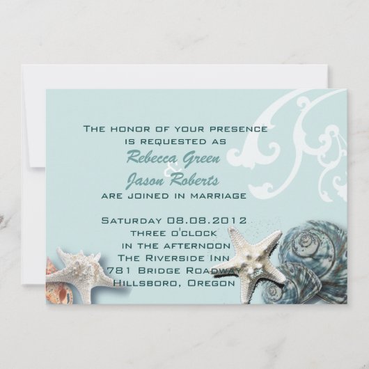 Elegant wood BLue Seashells Beach Wedding Kaart (Voorkant)