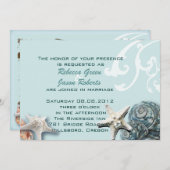 Elegant wood BLue Seashells Beach Wedding Kaart (Voorkant / Achterkant)