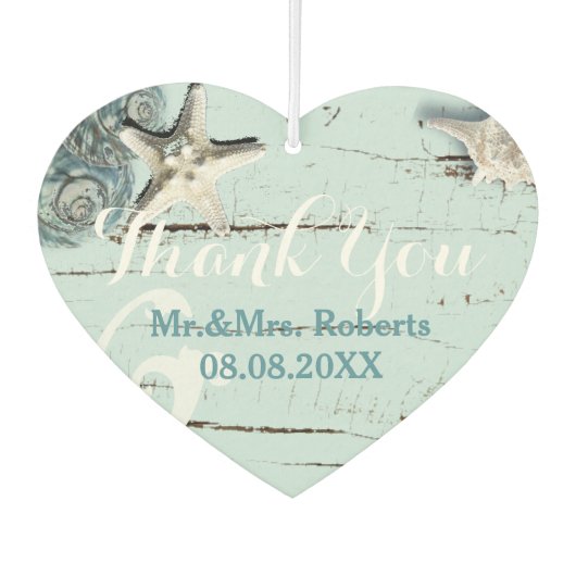 Elegant wood BLue Seashells Beach Wedding Luchtverfrisser (Voorkant)