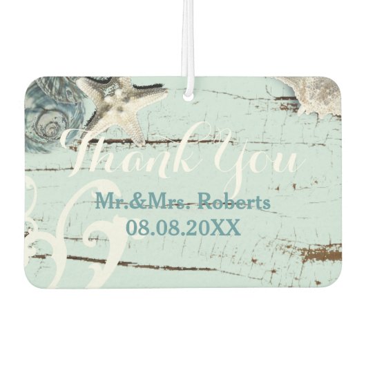 Elegant wood BLue Seashells Beach Wedding Luchtverfrisser (Voorkant)