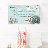 Elegant wood BLue Seashells Beach Wedding Spandoek (Insitu)
