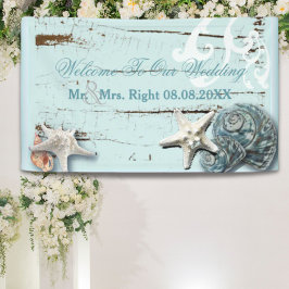 Elegant wood BLue Seashells Beach Wedding Spandoek