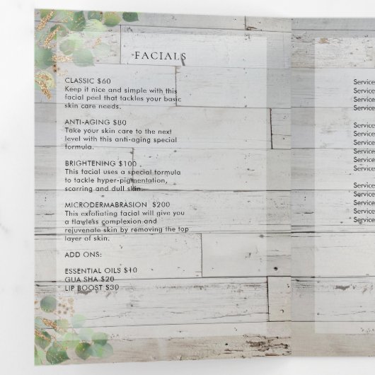 Elegant Wood en Greenery Spa Brochure Drieluik Kaart (Binnenzijde eerst)