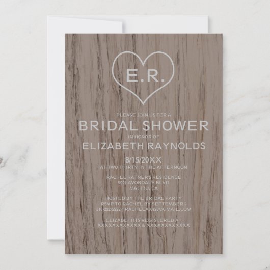 Elegant Wood Grain Bridal Shower Invitations Kaart (Voorkant)