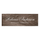 Elegant wood grain  chic script naambadge (Voorkant)