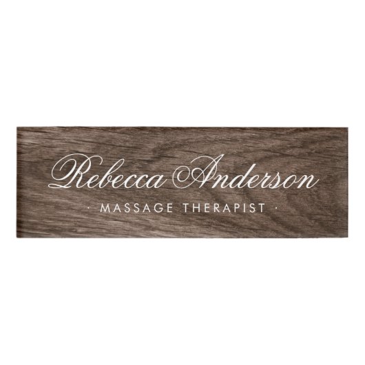 Elegant wood grain  chic script naambadge (Voorkant)
