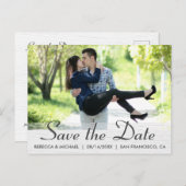Elegant Wood Grain Custom Photo Save the Date Briefkaart (Voorkant / Achterkant)